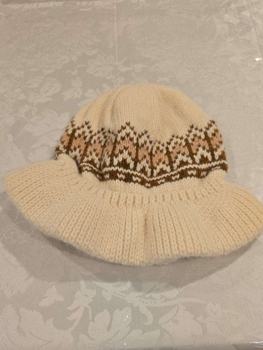 Vintage Cream and Brown Knit Hat